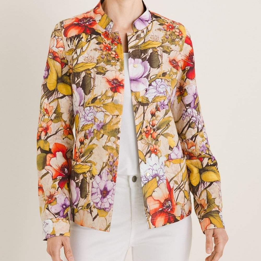 Chico's Linen Reversible Floral-to-Solid Jacket size L